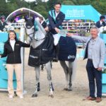 Billy Twomey receiving his award for CSI3* 1.50m Grand Prix Qualifier win.